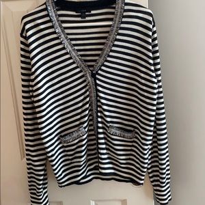 J Crew black and white stripe cardigan